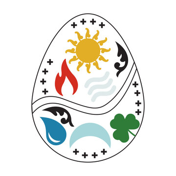 Cosmic Egg with Four Elements &ndash; Air, Earth, Water, Fire | Sacred Symbolic Illustration