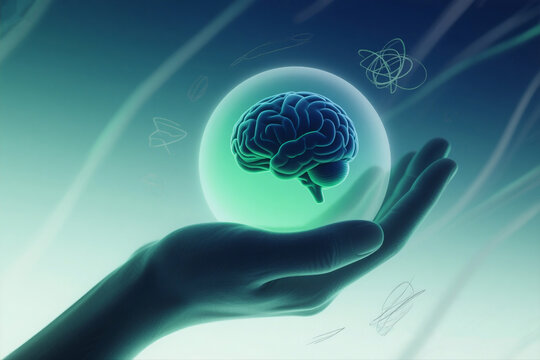 Brain Orb in Hand - Powered by Adobe