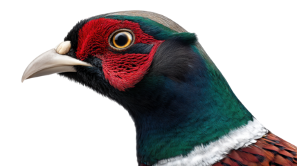 Colorful pheasant bird isolated transparent background with detailed feathers and bright red face