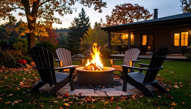 Cozy fire pit in autumn evening