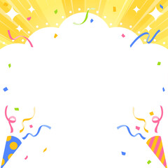 雲型の背景フレーム、クラッカー、テープ、紙吹雪のデコレーション、正方形サイズ