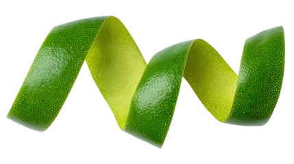 Lime peel isolated on transparent background with fresh green texture and curled shape