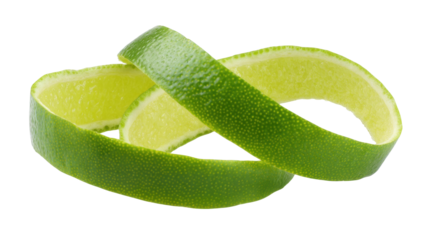 Lime peel isolated on transparent background with fresh green texture and curled shape