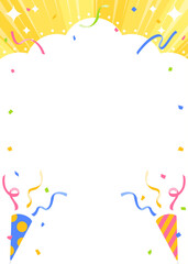 雲型の背景フレーム、クラッカー、テープ、紙吹雪のデコレーション、縦向き