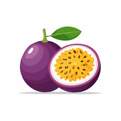 Vibrant passion fruit illustration showcasing its juicy interior and fresh green leaf