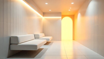 Minimalist subway restroom interior with Curved metallic wall, Modern empty subway station, created with generative ai