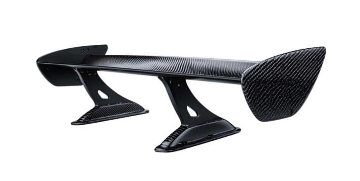 Black carbon fiber racing wing.  Adjustable mounts