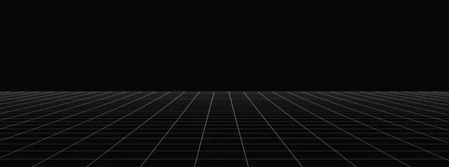 Gardinen Schwarz Technology perspective grid. Futuristic grid in perspective projection. Abstract wireframe landscape in perspective view. Vector  © Propakages