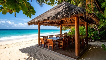 Tropical beach hut with ocean view