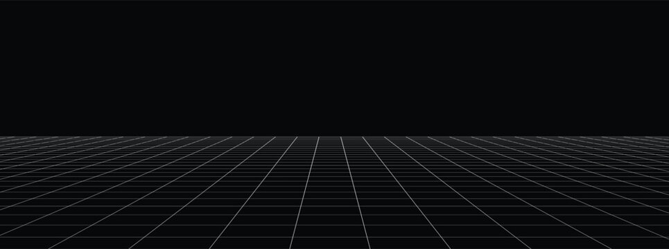 Technology perspective grid. Futuristic grid in perspective projection. Abstract wireframe landscape in perspective view. Vector