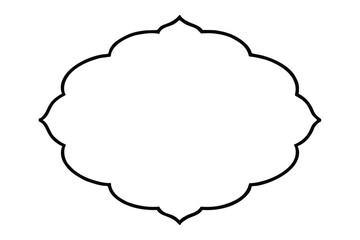 Black outline of an ornate scalloped frame on white background border ornamental