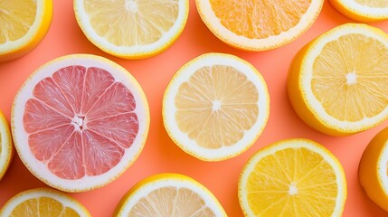 Obraz premium Pastel Citrus Fruit Flat Lay Photography with Color Palette