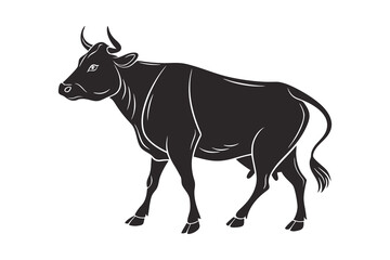 Fototapeta premium Solid Black Cow Silhouette in Profile on White Background