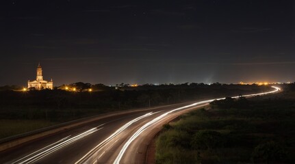 Fototapeta premium Paraguay Caacupé Pilgrimage Light Trails Panorama 