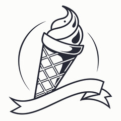 Modern Ice Cream Logo Design – Minimalist Vector Badge for Dessert Shops & Cafés Ice cream logo clipart set. Colorful cone ice cream icon clip art in pictogram style vector illustration color pastel	