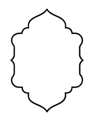 Black outline ornate arabesque frame with scalloped edges and pointed top border
