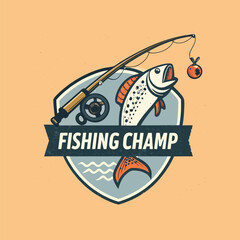 Fishing T-Shirt Design with Fish Icon and Logo – Vintage Angler Graphic, Outdoor Sport Print, Retro Fishing Emblem for Apparel, Merchandise, Branding, or Badges	
