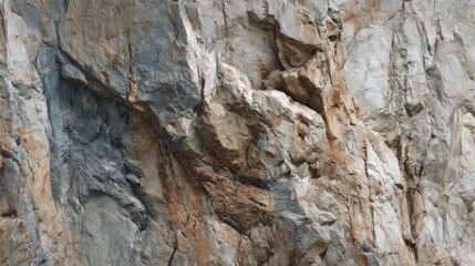 This striking rock formation features a mix of colors and textures, highlighting geological processes. Sunlight creates shadows that accentuate its rugged surface.
