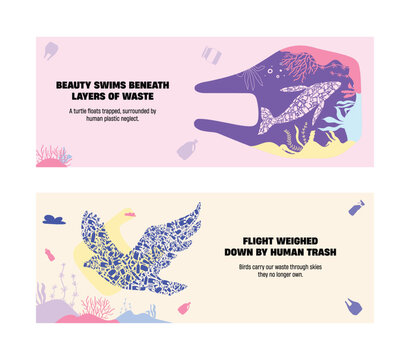 Turtles and Birds Trapped in Plastic &ndash; Visual Protest Against Human Neglect and Pollution