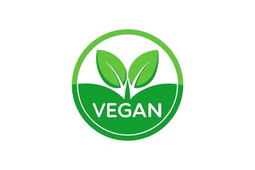 Green Vegan Symbol with Leaves in a Circle for Food Products and Packaging Design