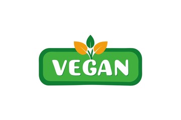 Bright Green Vegan Label with Leaves Symbolizing Natural Healthy and Plant Based Food Options