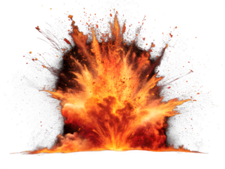 Powerful orange and yellow fire explosion with black background