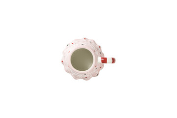 Elegant white teacup with pink lace trim and red ribbon isolated on transparent background