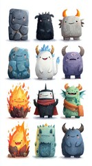 Cute and colorful cartoon monsters displayed in a grid as they showcase various expressions and features