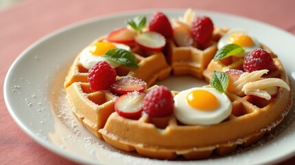 Delicious waffle creation with fresh fruits cozy kitchen food photography bright lighting culinary inspiration