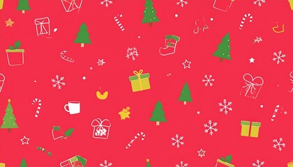 Red background with scattered festive icons