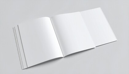 Pristine Open Magazine Mockup with Blank Three-Panel Spread on a Grey Background.
