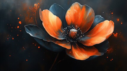 Large watercolor flowers showcase delicate cool tones blended with black and small silver elements, creating a striking contrast against a dark background.