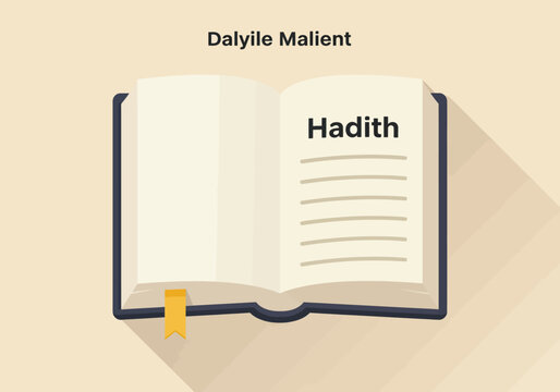 Open book of Hadith representing the study of Islamic teachings, prophetic traditions, and religious knowledge. Flat vector illustration.