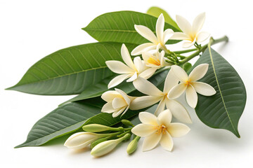 Naklejka premium White Champaka Flowers and Green Leaves