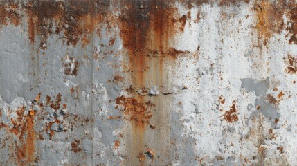 A weathered metal wall displays a mix of rust and peeling paint, characterized by vibrant colors and textures that evoke an industrial atmosphere.