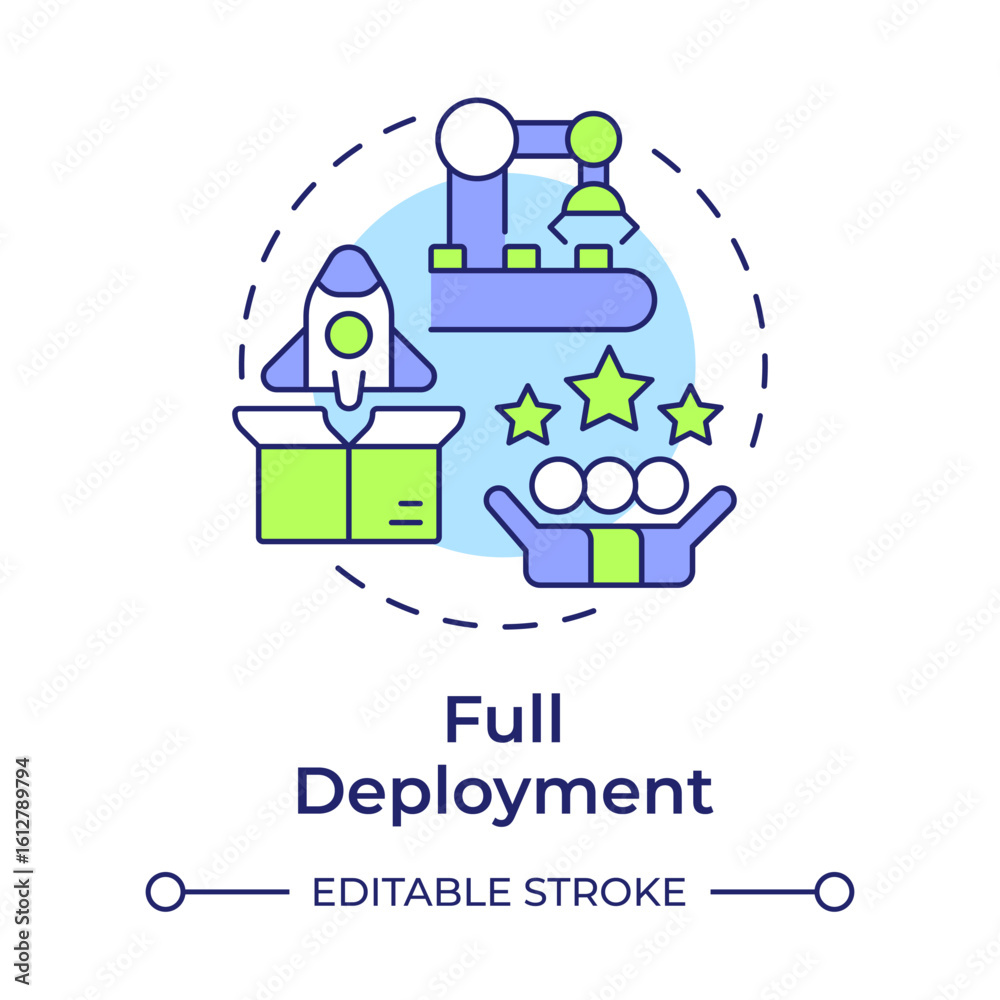Poster full deployment multi color concept icon. operational use. technology readiness level. product devel