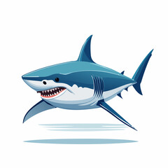 Obraz premium A stylized cartoon illustration of a shark swimming in the ocean with white background