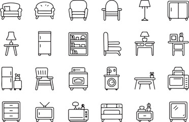 Collection of simple furniture outline icons