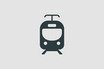 Modern electric tram front view icon on a light gray background