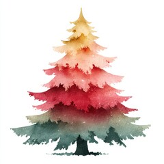 Watercolor representation of a festive evergreen tree with vibrant colors for seasonal celebrations