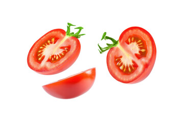 Freshly Sliced Organic Tomatoes Showing Juicy Interior and Natural Red Color on Transparent Background