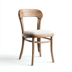 A wooden chair with a light fabric seat, showing modern furniture design and comfort. The chair exhibits a natural wood finish and a streamlined design for a touch of elegance