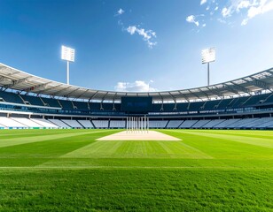Fototapeta premium A sunny day at a large, modern cricket stadium