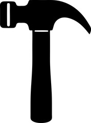 Bold black silhouette of a classic claw hammer with defined head and handle