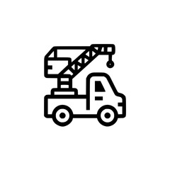 Naklejka premium Tow truck icon in simple line style representing roadside assistance, vehicle recovery, or emergency services.