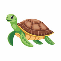 Obraz premium A friendly cartoon turtle with a green body and brown shell on a white background