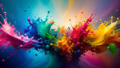 Painting rainbow color splash splatter dye brush lines. 