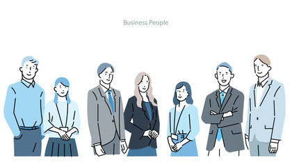 group of business people-business person with fresh smile - business team startup illustration男性と女性ー爽やかな笑顔のビジネスパーソンービジネスチームのスタートアップイラスト素材
