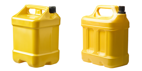  Set of a yellow plastic jerrycan, isolated on transparent background.