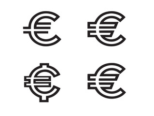 Elegant currency euro icons in minimal outline style